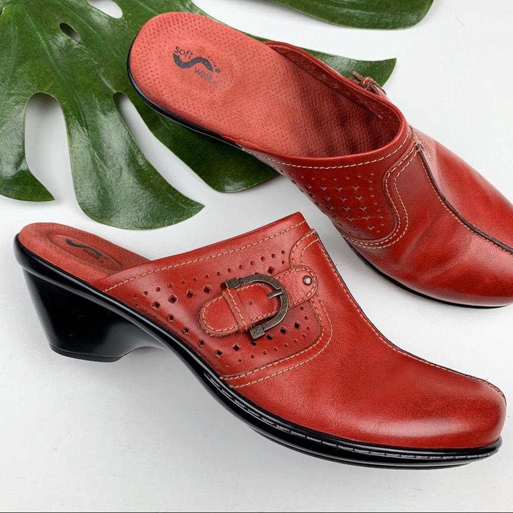 SoftWalk Red Leather Mules Clogs 10 N